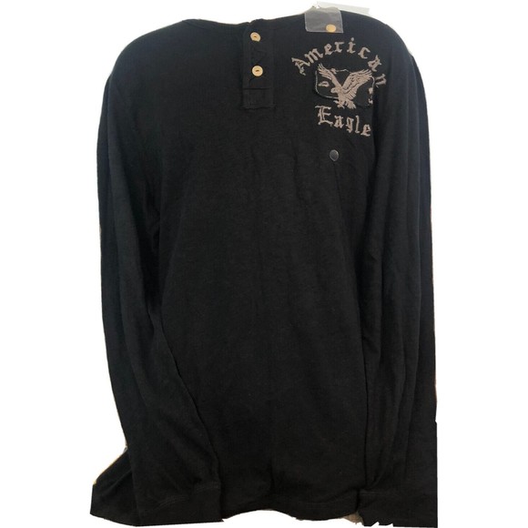 NWT AMERICAN EAGLE XL LONG SLEEVE T SHIRT BLACK NEW Graphic embroidered Eagle - Picture 1 of 5